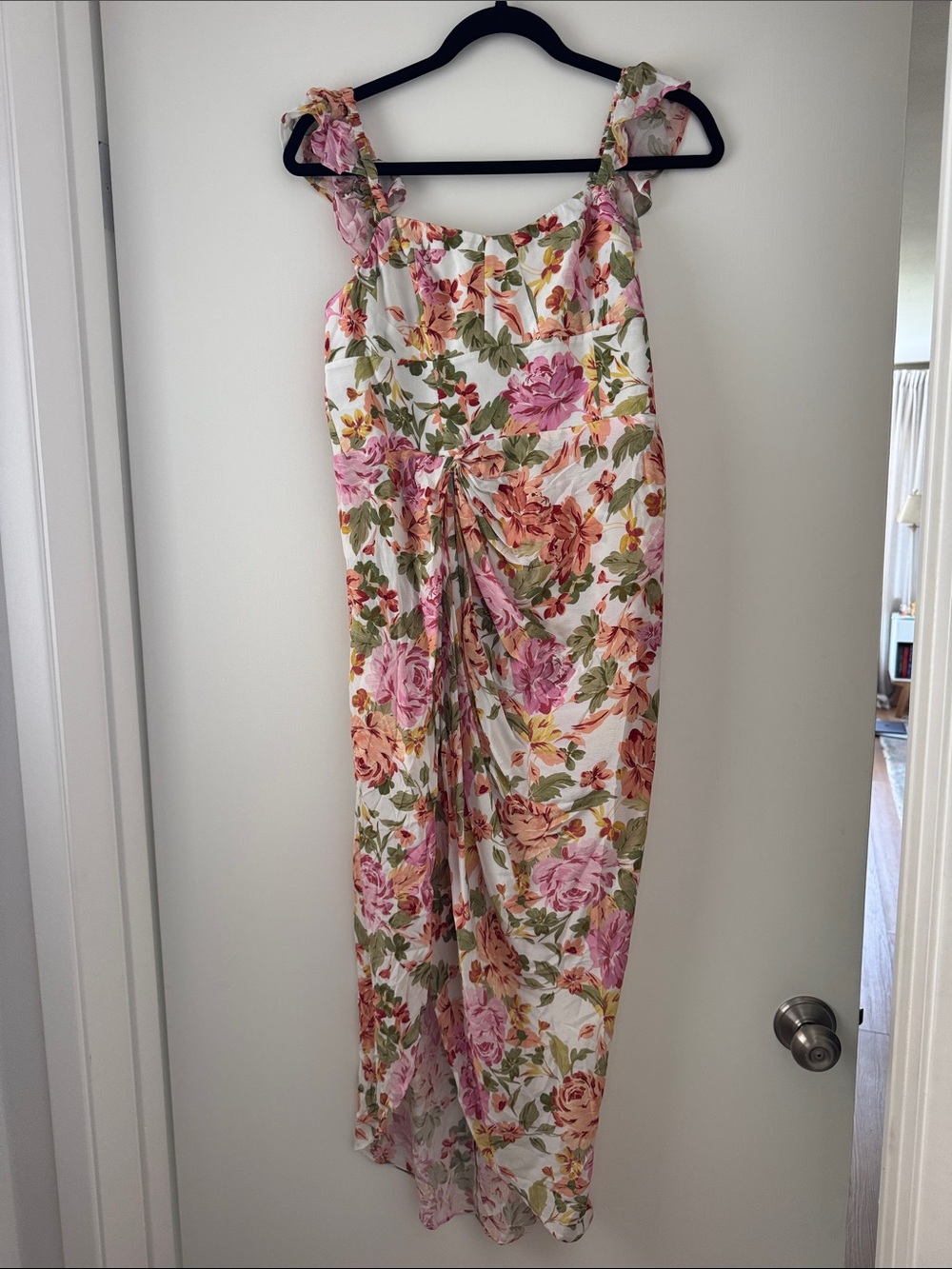 Yumi Kim Floral Pink & Peach Maxi Dress with Ruffle Straps